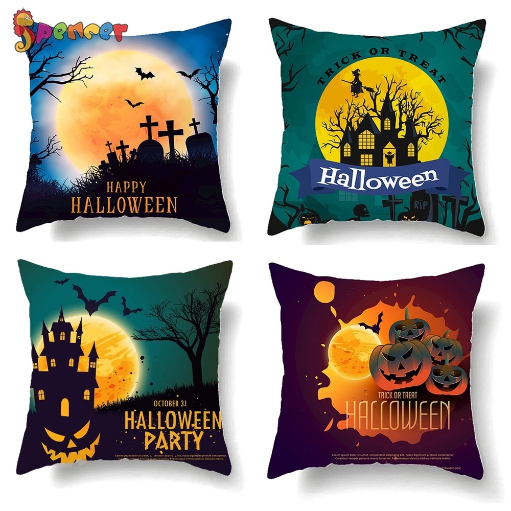 Set of 4 Trick & Treat Halloween Pillow Case Cover